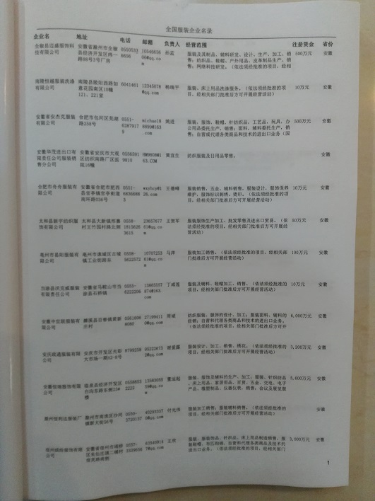 中國(guó)服裝企業(yè)黃頁(yè)可開(kāi)展精準(zhǔn)營(yíng)銷(xiāo)，電話營(yíng)銷(xiāo)、郵件營(yíng)銷(xiāo)、傳真營(yíng)銷(xiāo)等等多管齊下，圓您銷(xiāo)售冠軍夢(mèng)