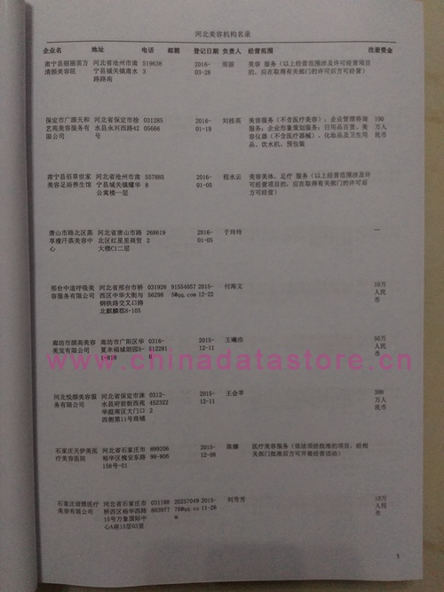 河北美容院企業(yè)黃頁收錄了最新的河北美容院企業(yè)名單，具有極高的營銷價值，實實在在提高銷售業(yè)績